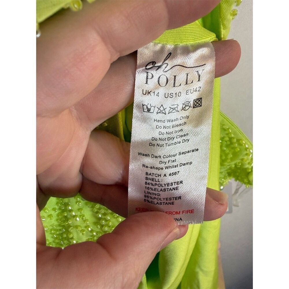 Oh Polly Skirt Womens Size 10 Lime Green Pearl Embellished Midi High - Picture 12 of 12